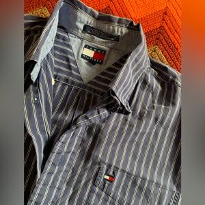 Tommy Hilfiger Men's Navy and White Striped Shirt